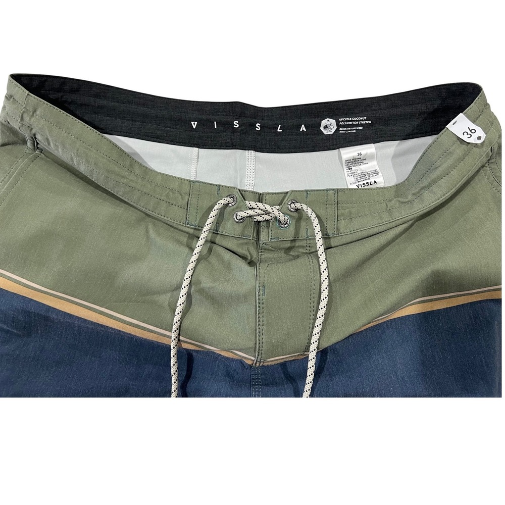 Vissla Mens Board Shorts 36‎ Green Blue Upcycled Coconut Stretch